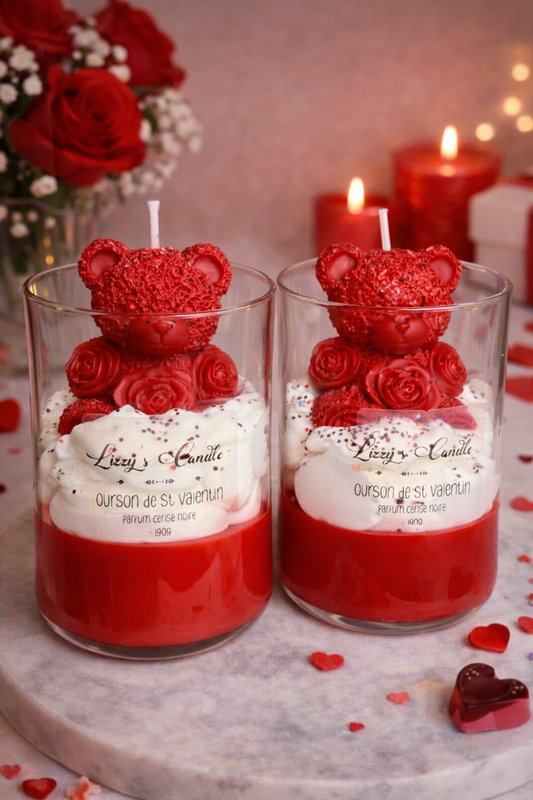 Bougie Ourson de Saint-Valentin - Parfum cerise noire