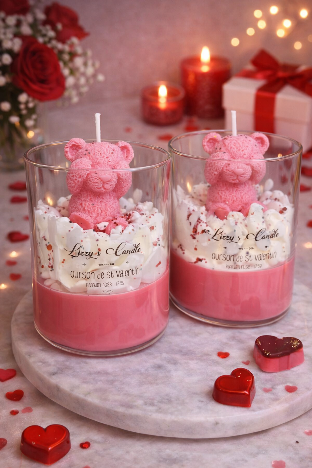 Bougie Ourson de Saint-Valentin - Parfum Rose