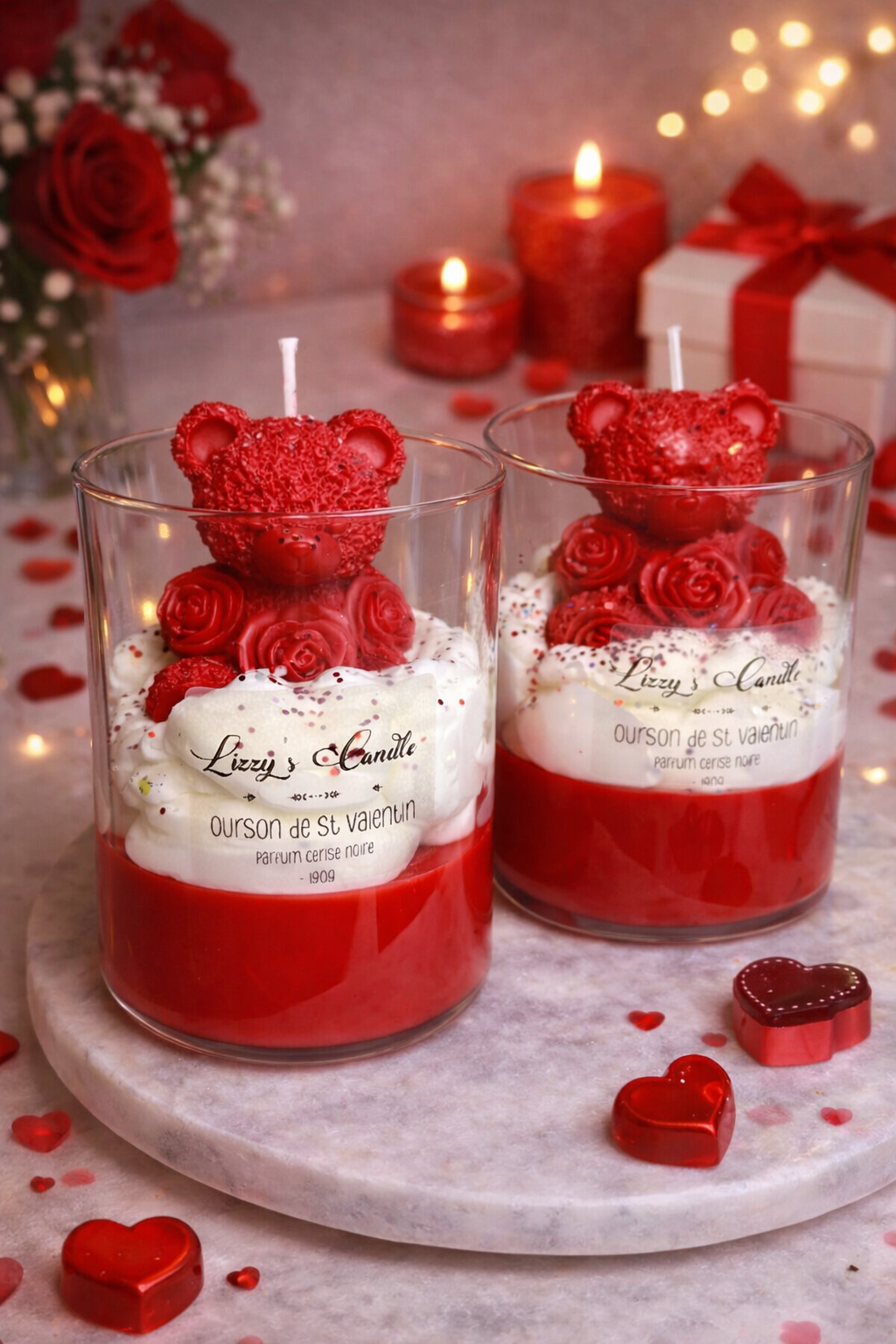Bougie Ourson de Saint-Valentin - Parfum cerise noire