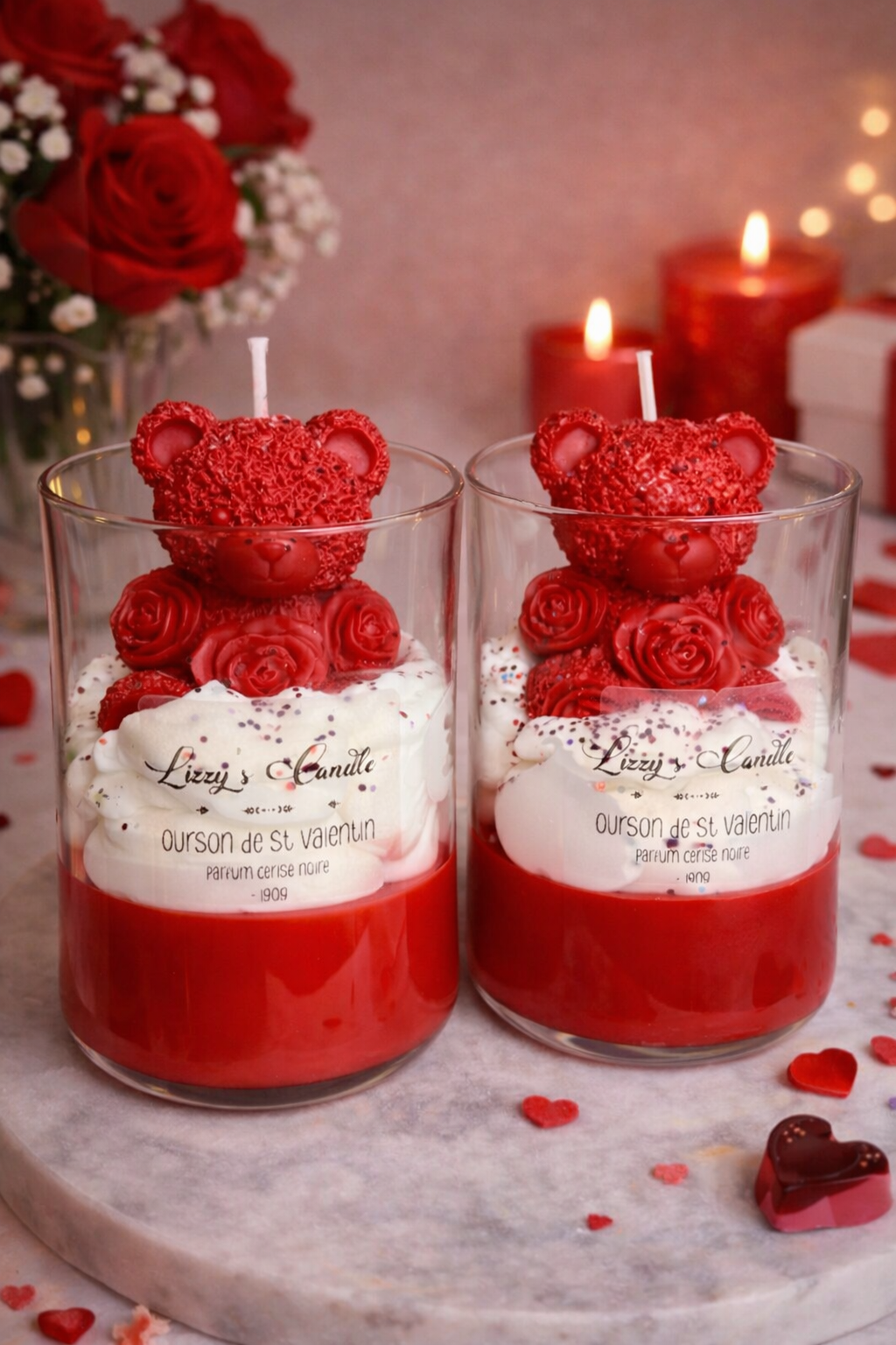 Bougie Ourson de Saint-Valentin - Parfum cerise noire